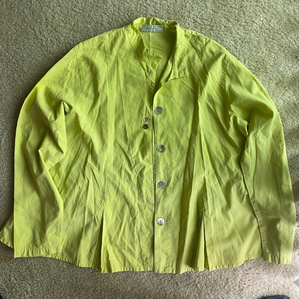 Eleven Stitch Design Green Cotton Tencel Button Down Top Womens XL